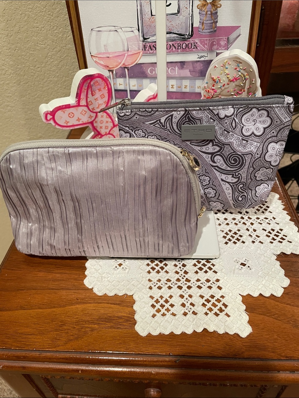 Etro Lavender Paisley and Bvlgari Pleated Cosmetic Pouch Duo